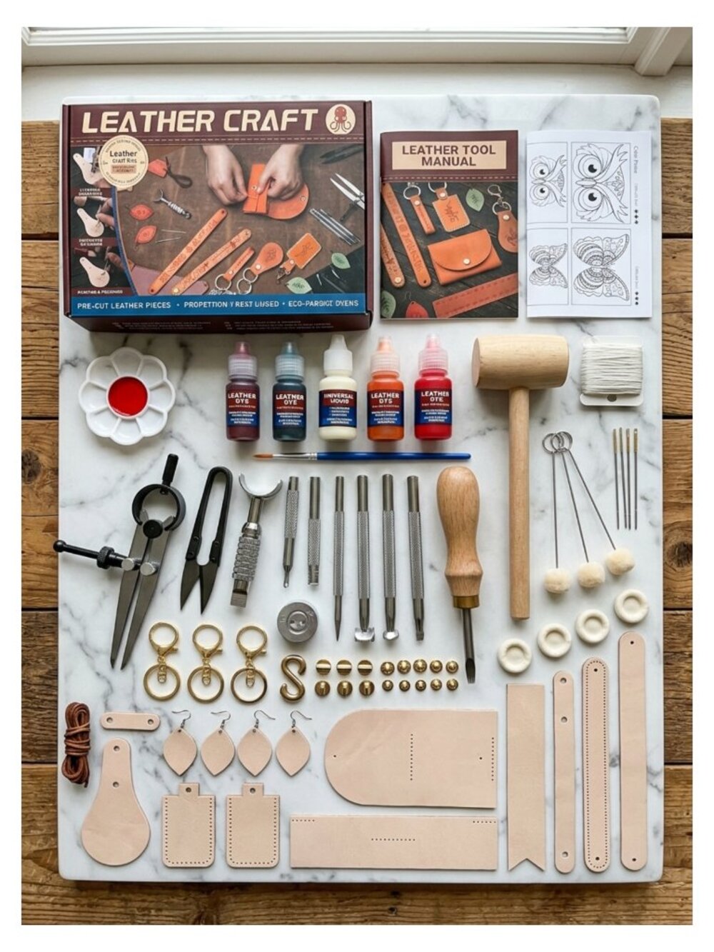 Leather Crafting Kit Vegetable Tanned Leather DIY Tool Set for Beginners